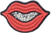 Mond Lippen Strass Steentjes Strijk Embleem Patch 6.3 cm / 4.2 cm / Rode