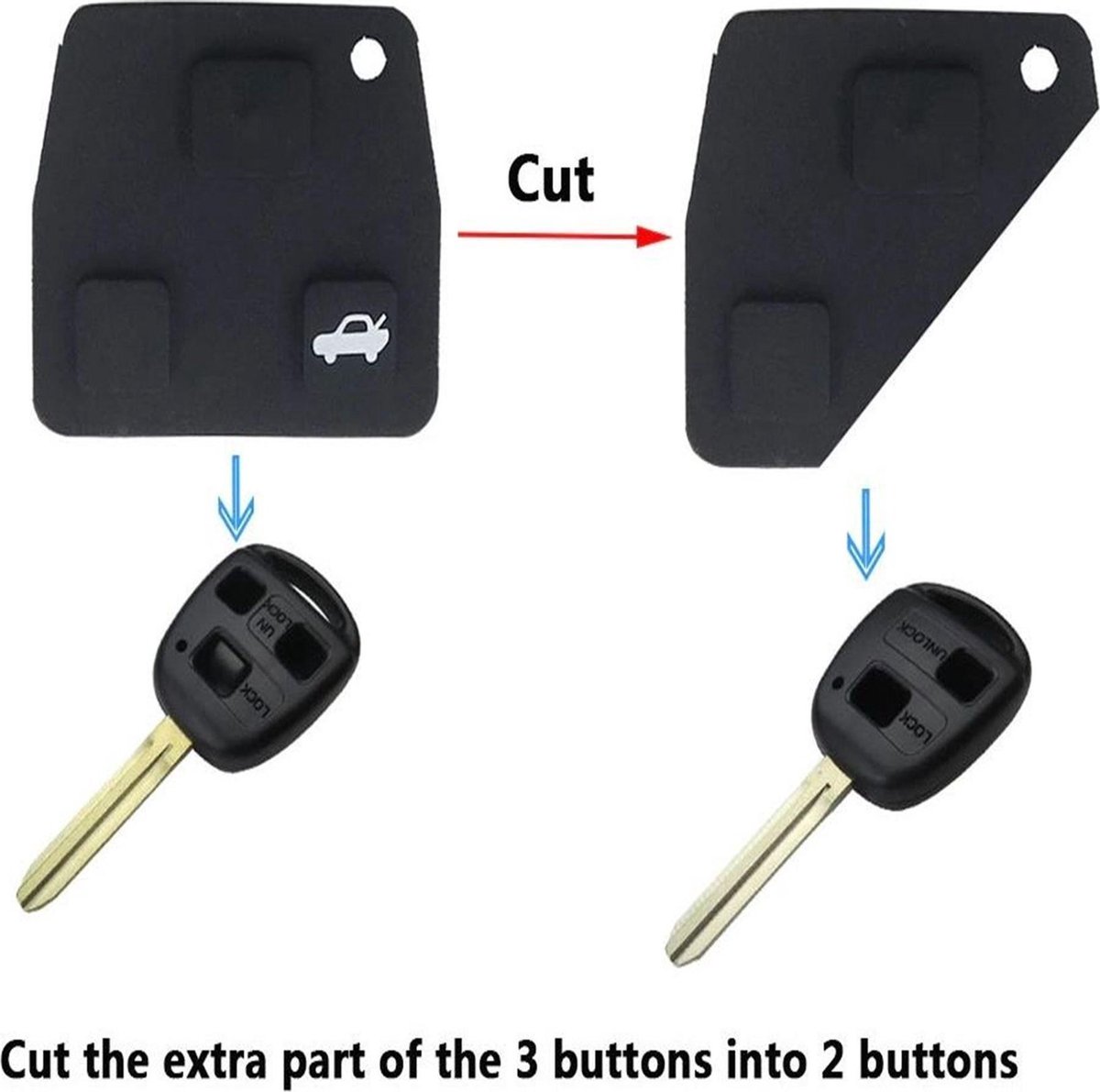 Autosleutel rubber pad vervanging 2 - 3 knoppen geschikt voor Toyota sleutel Land Cruiser / Yaris / Corolla / Verso / Prius / toyota sleutel rubber knoppen .
