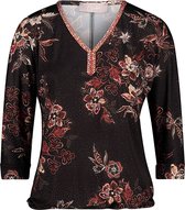 Cassis - Female - T-shirt met bloemenprint en geborduurde hals  - Zwart