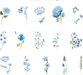 Blauwe bloemen | sticker set | bullet journal stickers | 15 designs - 2 van elk | 30 sticker stuks