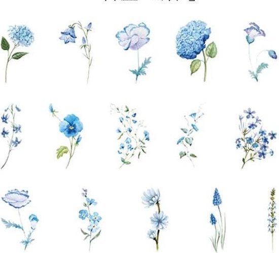 Blauwe bloemen | sticker set | bullet journal stickers | 15 designs - 2 van elk | | bol.com