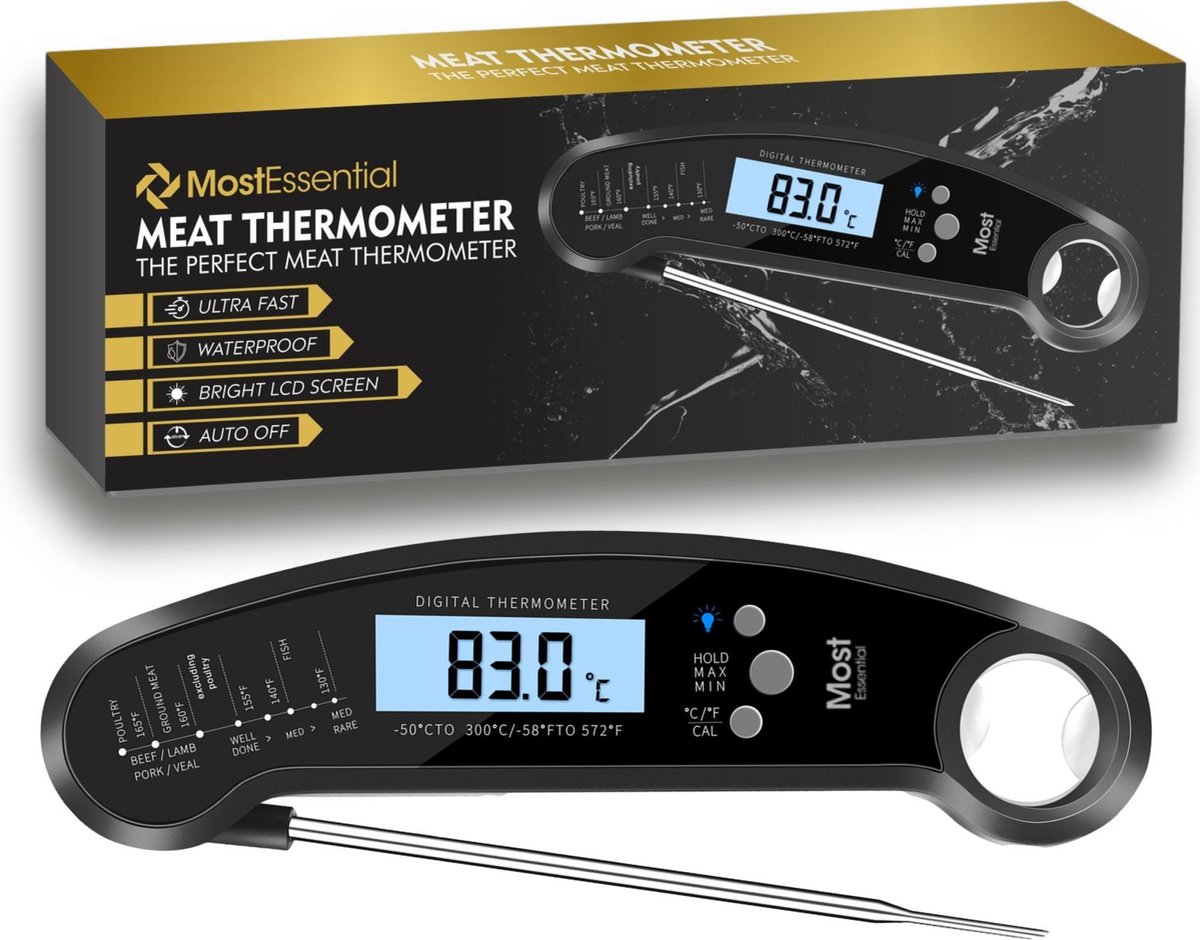 MostEssential Premium BBQ Thermometer Vleesthermometer - Kernthermometer - Suikerthermometer - Voe