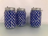 Decoratieve mozaïek glaasjes - 3 stuks - met LED verlichting in de binnenkant - donker blauw