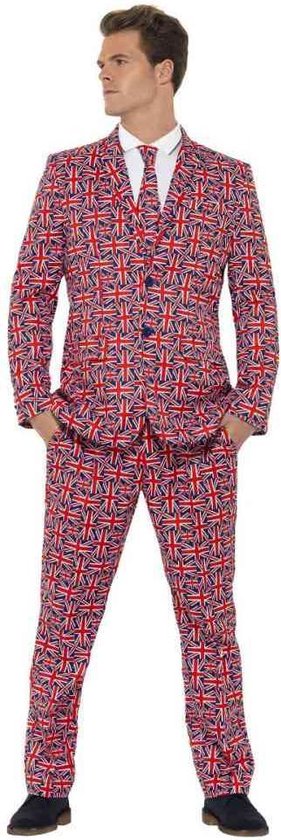 Smiffy's - Vlaggen Kostuum - Extravagant Herenkostuum Keurig Pak Engelse Vlag Union Jack Man - Blauw, Rood - Medium - Carnavalskleding - Verkleedkleding