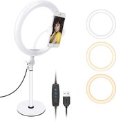Videoconferentie/Make Up telefoonhouder met verlichting | 10-inch USB led verlichting | 3 lichtmodi (wit, geel + wit, geel)