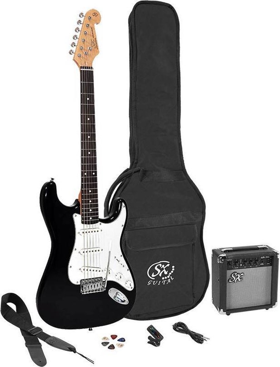 SX gitaarpakket - Gitaar - Elektrische - Zwart/wit - Geschikt voor starters