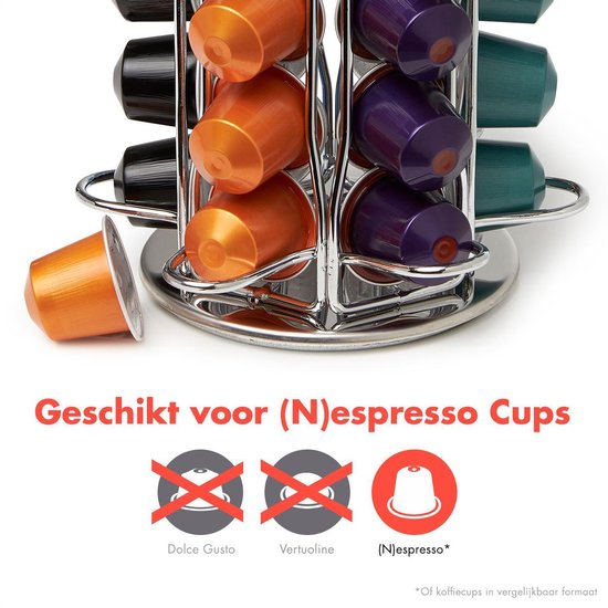 KitchenBrothers Capsulehouder - Koffiecups houder - Geschikt voor Nespresso - 42 Cups - Draaibaar - RVS - KitchenBrothers