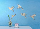 HOUTEN WANDDECORATIE / WOODEN WALL DECORATION - GEOMETRISCHE MUURDECORATIE / GEOMETRIC WALL ART - VOGELS / BIRDS (x4) - 24 x 20cm (per vogel/bird) - LICHT HOUT / NATURAL WOOD - ORI