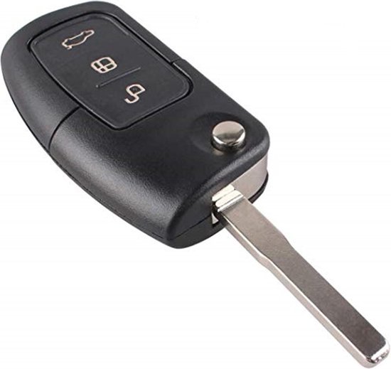 Autosleutel 3 knoppen HU101R10 geschikt voor Ford sleutel / Ford Fiesta / Ford Focus / C-Max / MK4 Galaxy / Kuga / S-Max / Mondeo / Ford sleutel + gevlochten bruin PU-lederen sleutelhanger. - Merkloos