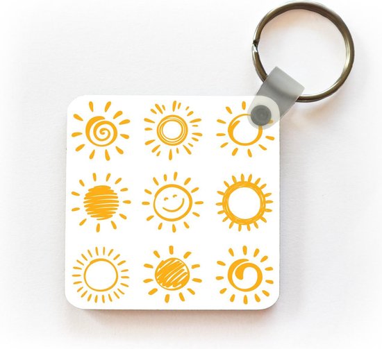 Keychain Happy Illustrations - Différents soleils dessinés porte-clés plastique - porte-clés carré avec photo