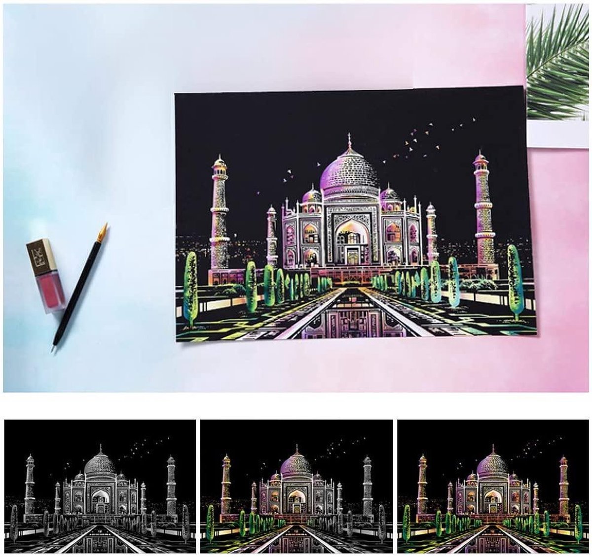 Scratch Art Volwassenen 41 x 28 cm Taj Mahal Kras tekeningen
