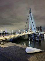 NU IN PRIJS VERLAAGD - Aluminium foto print Rotterdam - Erasmusbrug met skyline 2 - Wanddecoratie metaal - Schilderij