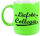 Liefste collega cadeau mok / beker sterren neon groen 330 ml