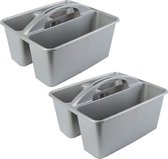 Set van 2x stuks grijze opbergboxen/opbergdozen met handvat 6 liter kunststof - 31 x 26,5 x 18 cm - Bakken voor schoonmaakspullen