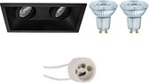 LED Spot Set - OSRAM Parathom PAR16 930 36D - Pragmi Zano Pro - GU10 Fitting - Dimbaar - Inbouw Rechthoek Dubbel - Mat Zwart - 3.7W - Warm Wit 3000K - Kantelbaar - 185x93mm - BES LED