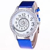 Hidzo Horloge Spiraal Ø 41 - Met Diamantjes - Blauw - In Horlogedoosje