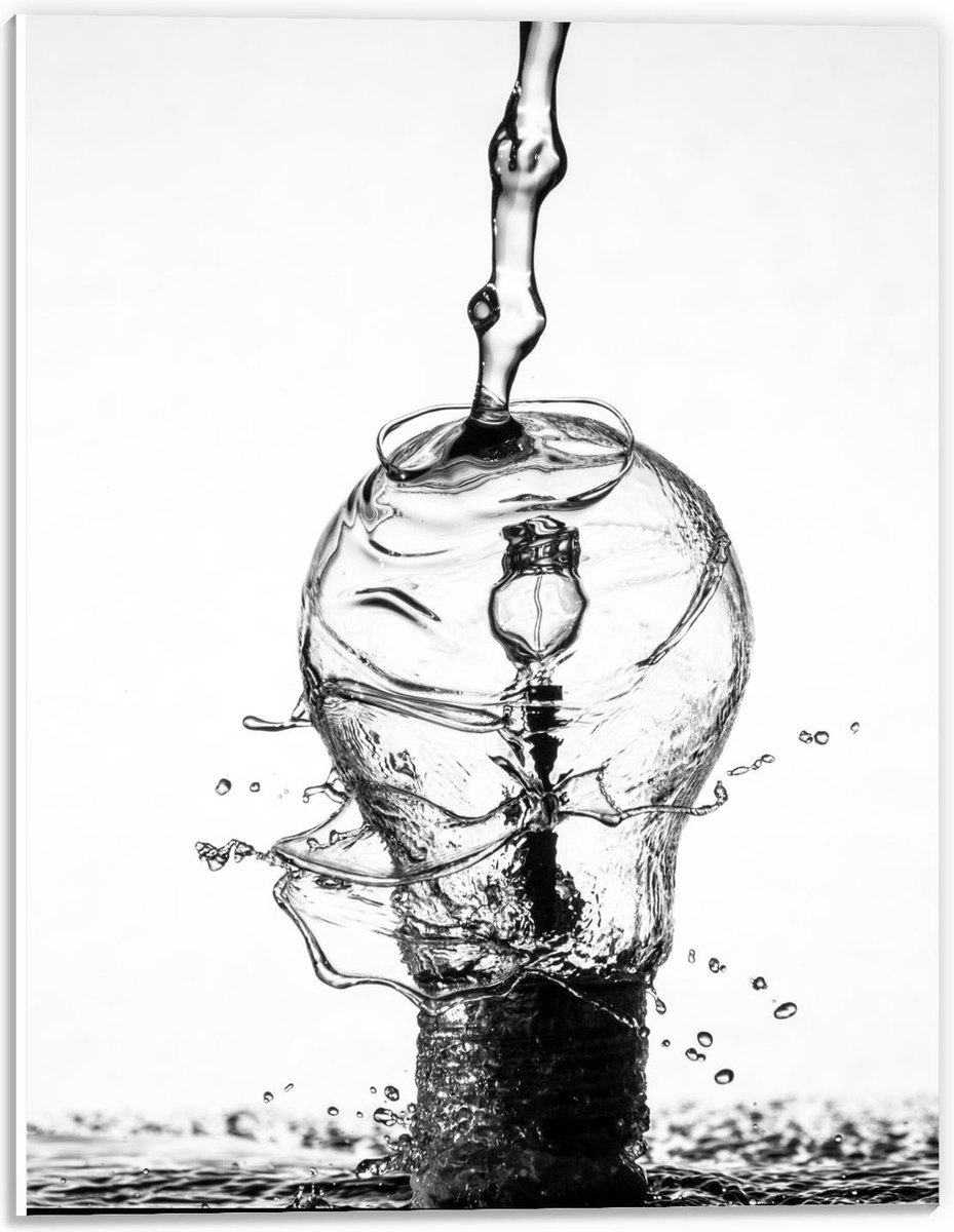 Forex - Water over Gloeilamp (zwart/wit) - 30x40cm Foto op Forex