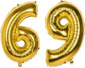 69 Jaar Folie Ballonnen Goud - Happy Birthday - Foil Balloon - Versiering - Verjaardag - Man / Vrouw - Feest - Inclusief Opblaas Stokje & Clip - XXL - 115 cm