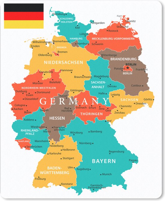 Muismat Kaart Duitsland - Kleurrijke kaart van Duitsland muismat rubber -  19x23 cm -... | bol.com