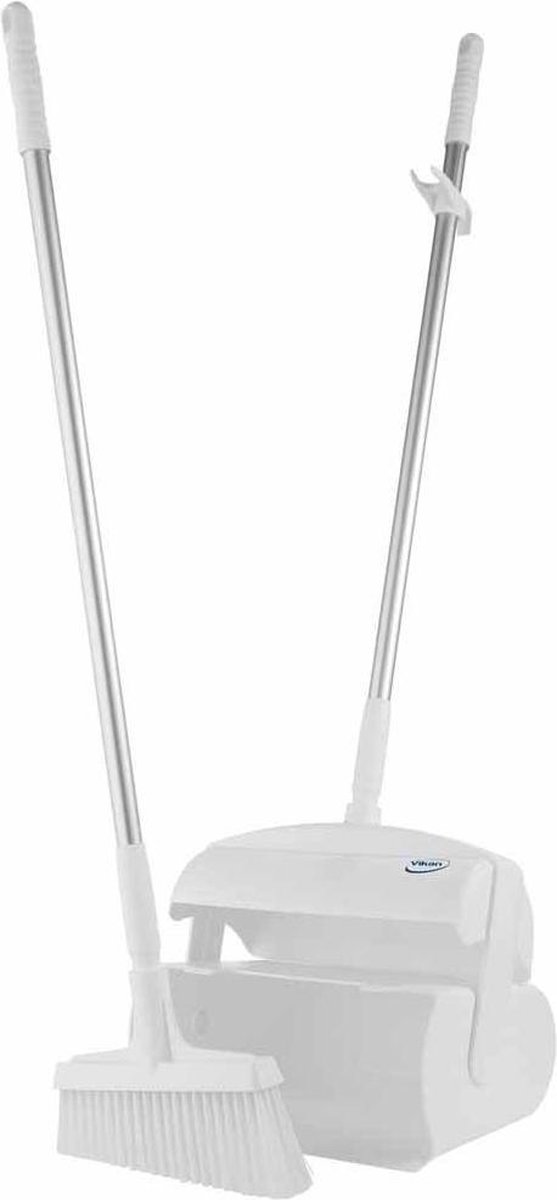 Goedkoopste Vikan - Stoffer en Blik met Lange Steel - Veger afgeschuinde haren - Afsluitbaar - Wit