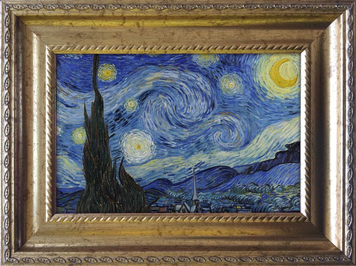 Sterrennacht - Van Gogh - Starry Night - kunst in het klein - ingelijst