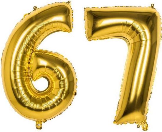 67 Jaar Folie Ballonnen Goud - Happy Birthday - Foil Balloon - Versiering - Verjaardag - Man / Vrouw - Feest - Inclusief Opblaas Stokje & Clip - XL - 115 cm