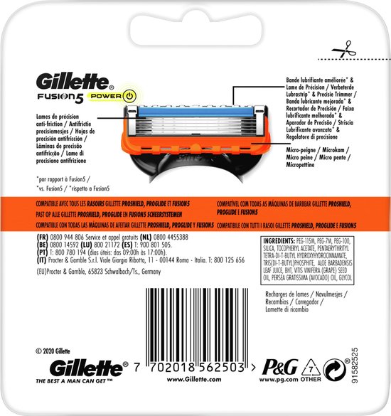 Gillette Fusion5 Power Scheermesjes Voor Mannen - 12 Navulmesjes - Gillette