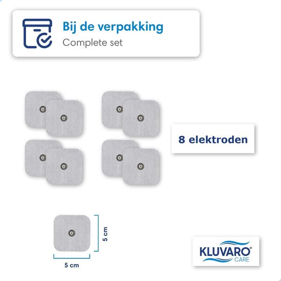 Kluvaro TENS/EMS Elektroden Pads - voor Elektrodentherapie apparaat - 3,5 mm knoopsluiting - Extra Kleefkracht - 5x5 cm - 8 stuks - Kluvaro
