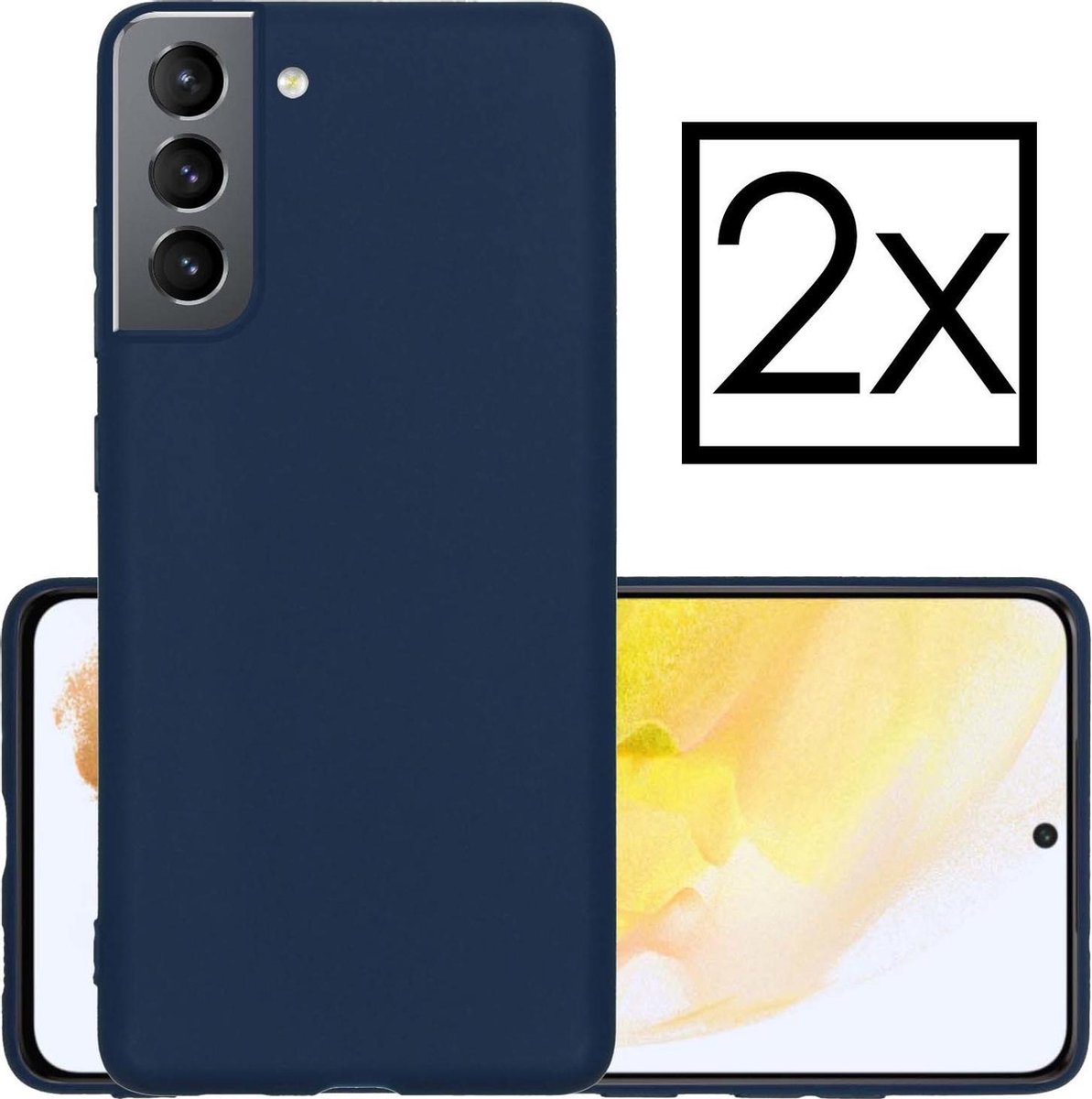 Hoesje - 2 Stuks - Geschikt voor Samsung Galaxy S21 - Sterk & Shockproof - Case Siliconen - Back Cover - Telefoon Hoes - Donkerblauw