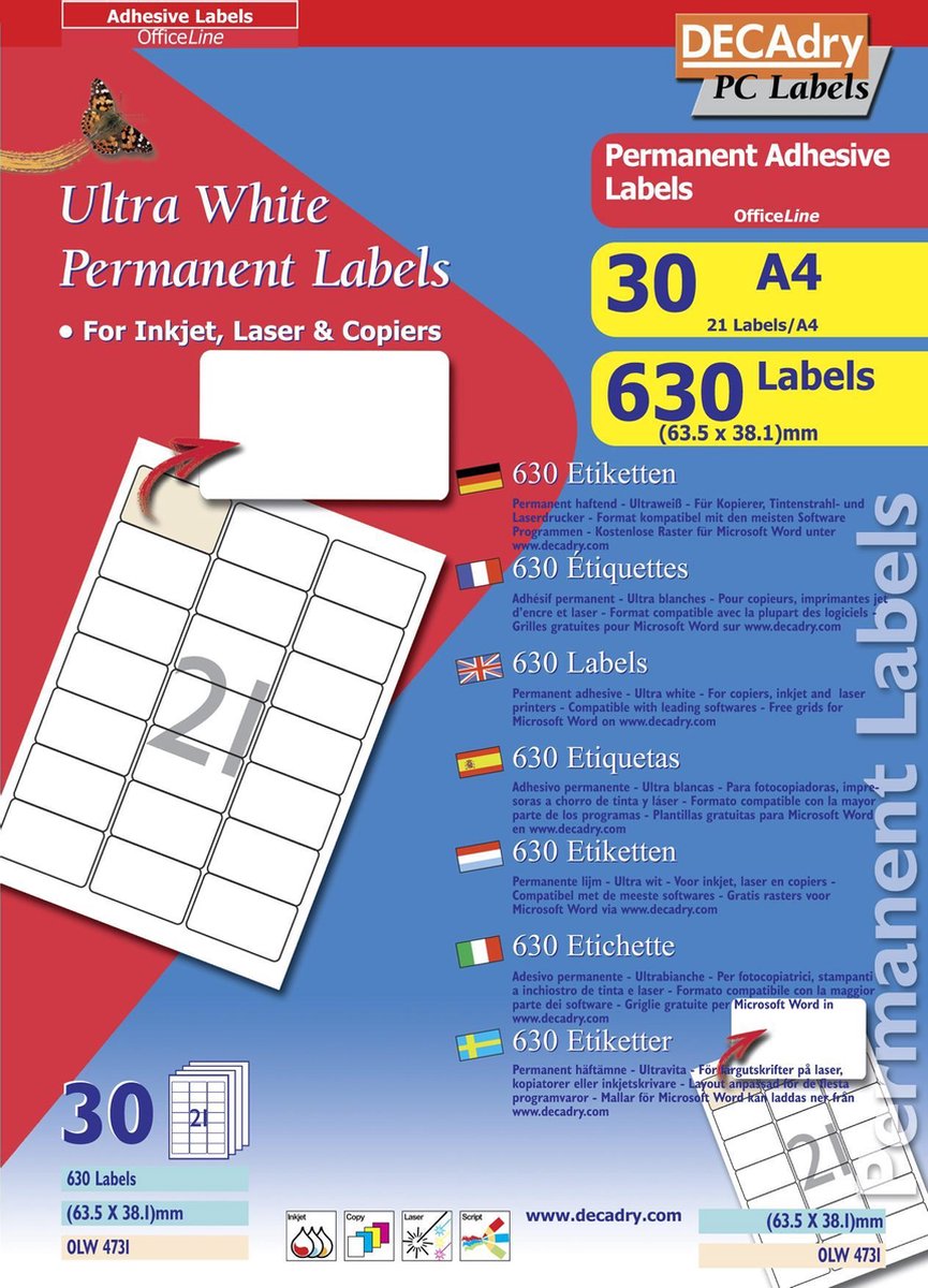 Decadry Etiketten / Labels 63.5 x 38.1mm