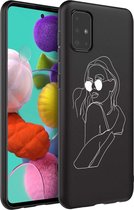 iMoshion Design voor de Samsung Galaxy A51 hoesje - Abstract Vrouw - Wit / Zwart