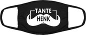 Tante Henk mondkapje | webshop | merchandise | bedrijf | grappig | gezichtsmasker | bescherming | bedrukt | logo | Zwart mondmasker van katoen, uitwasbaar & herbruikbaar. Geschikt voor OV