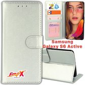 EmpX.nl Galaxy S6 Active Zilver Boekhoesje | Portemonnee Book Case voor Samsung Galaxy S6 Active Zilver | Flip Cover Hoesje | Met Multi Stand Functie | Kaarthouder Card Case Galaxy S6 Active 