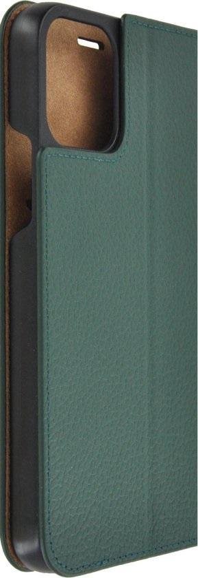 iPhone 12 - Protecteur d'écran iPhone 12 - Bookcase portefeuille étui portefeuille Ultra fin en cuir véritable Vert + Protecteur d'écran