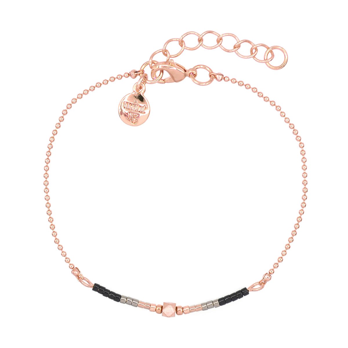 Mint15 Armband 'Delicate Chain & Beads - Black' - Roségoud
