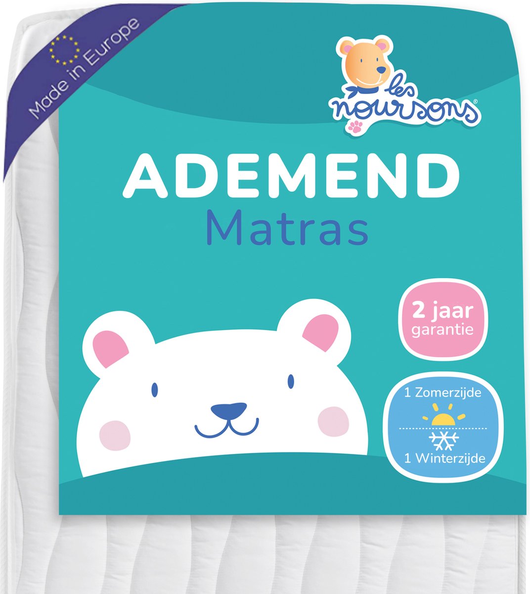 Ademend Baby Matras - 60x120 cm - Omkeerbaar - Zomerzijde en Winterzijde - OekoTex® - LES NOURSONS