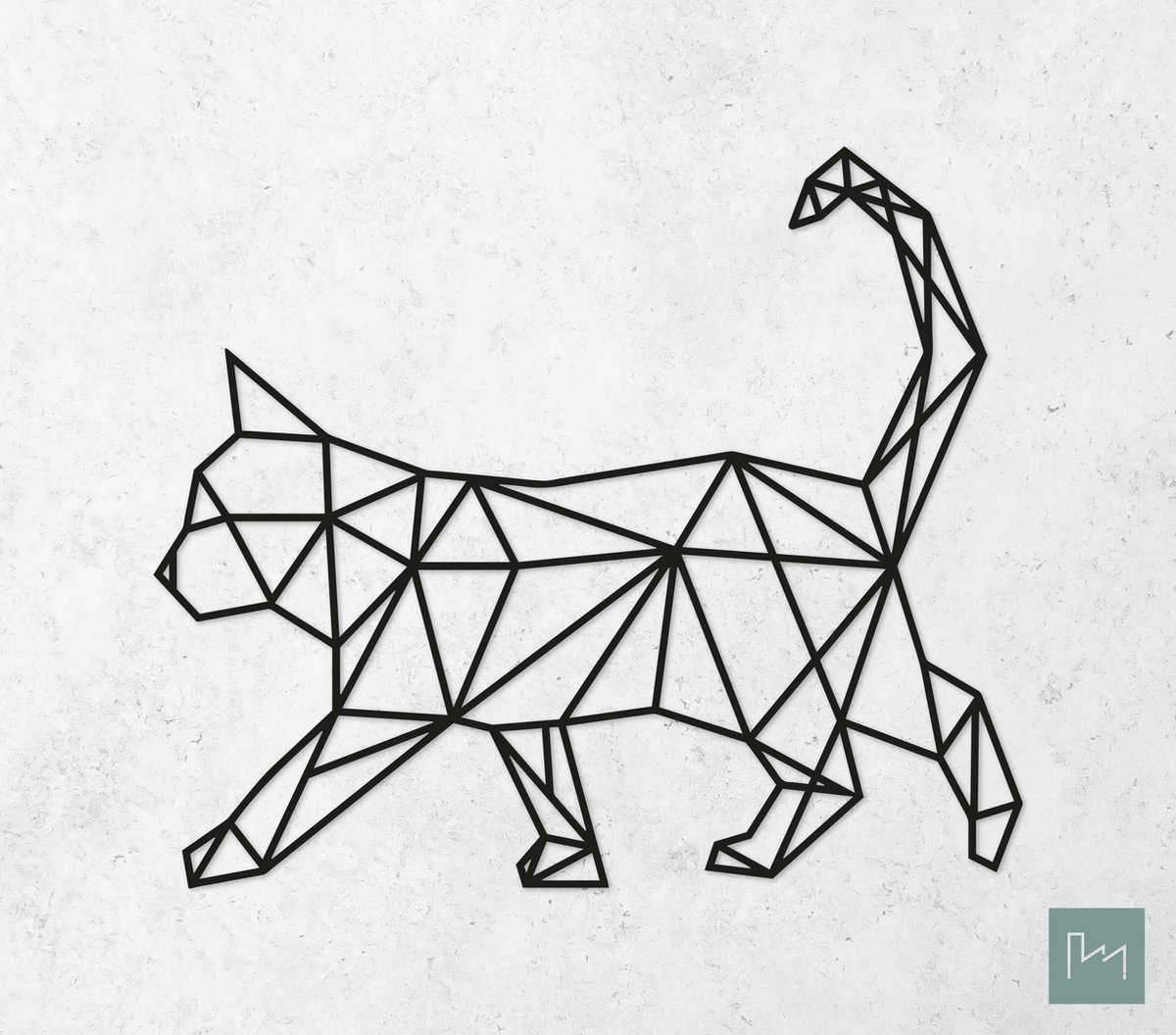 Laserfabrique Wanddecoratie - Geometrische Kat / Poes - Medium - Zwart - Geometrische dieren en vormen - Houten dieren - Muurdecoratie - Line art - Wall art