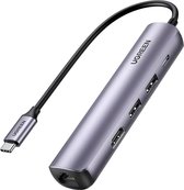 UGREEN 5-in-1-USB-C-Hub 5 poorten USB-combi-hub Zwart, Aluminium