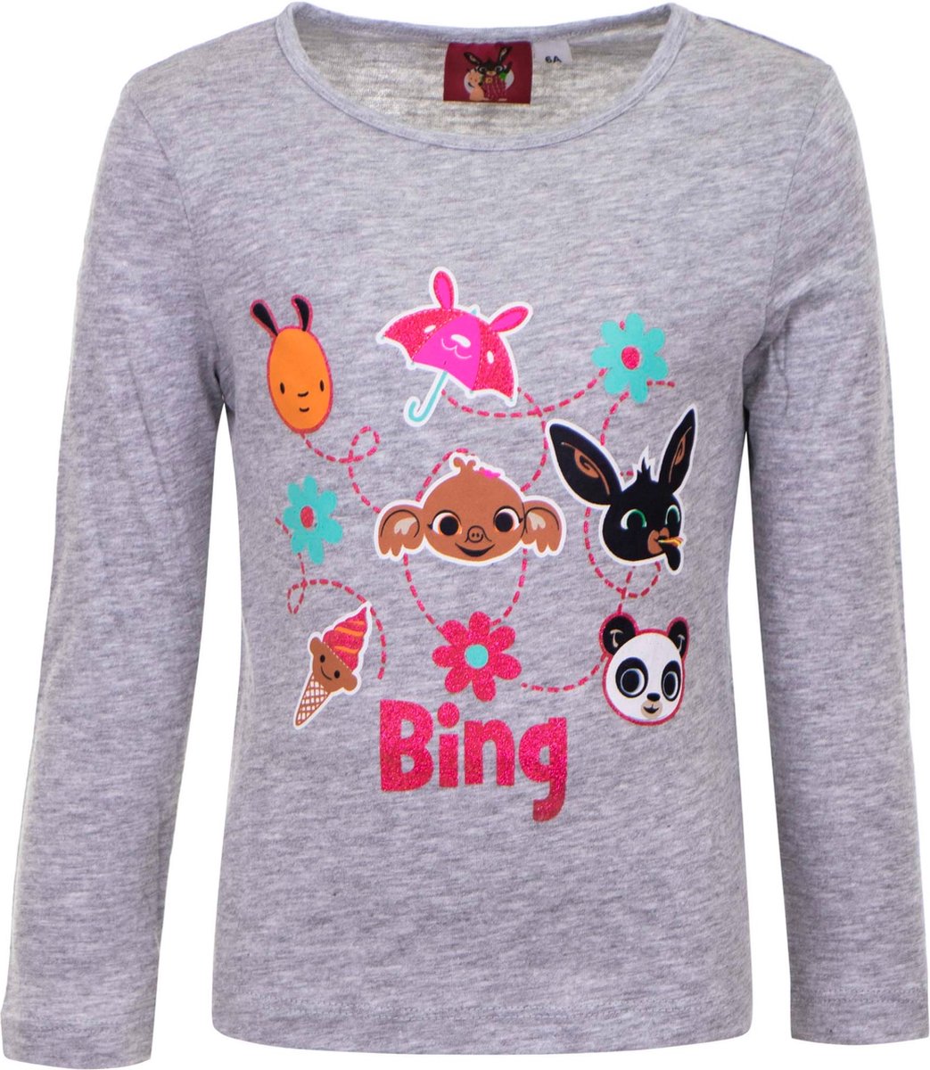 Bing t-shirt met lange mouwen grijs - Bing - Bing t-shirt longsleeve - T-shirt voor kinderen - T-shirt voor jongens - T-shirt voor meisjes - Bing Bunny t-shirt - Bing shirt