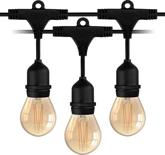 Ledvion Prikkabel, 20m, LED, IP65, Incl. 20x LED Lamp, Plug & Play, Gold, Lichtsnoer Buiten, Sfeerlamp, Buitenverlichting