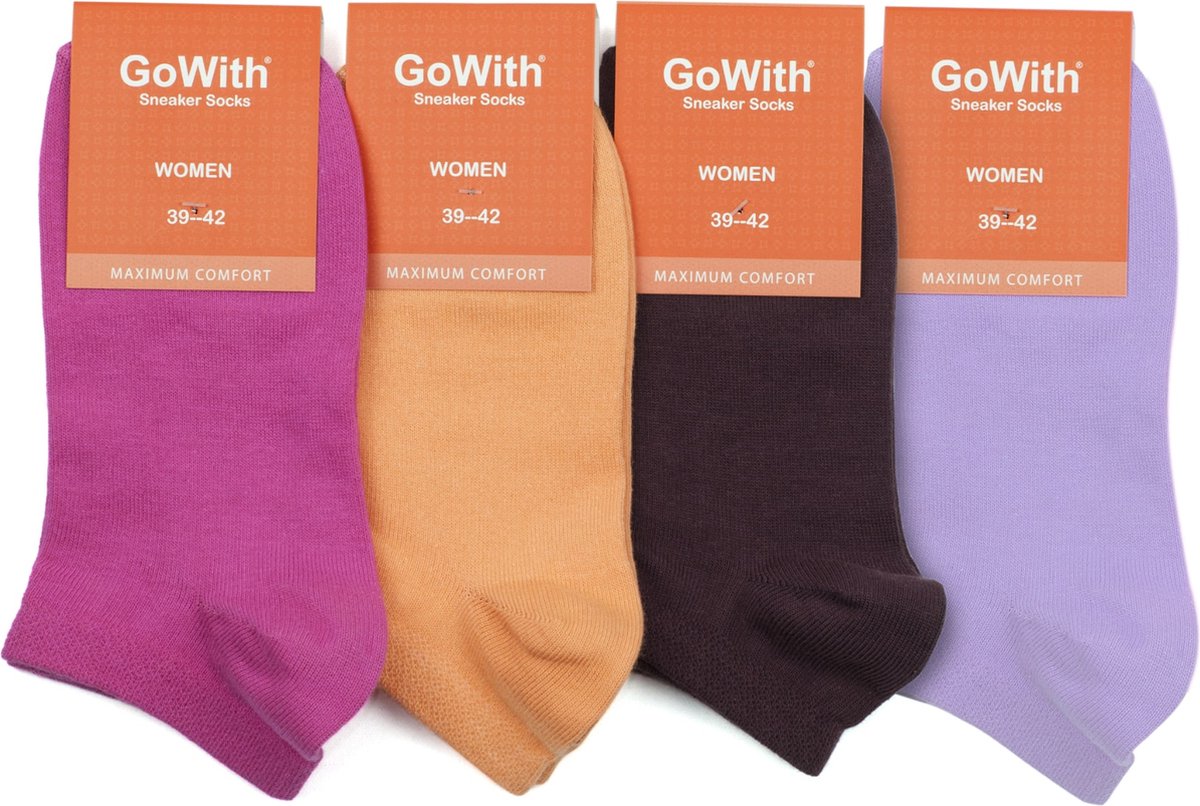 GoWith - katoen sokken - sportsokken - 4 paar - enkel sokken - sneakersokken - dames sokken - maat 35-40