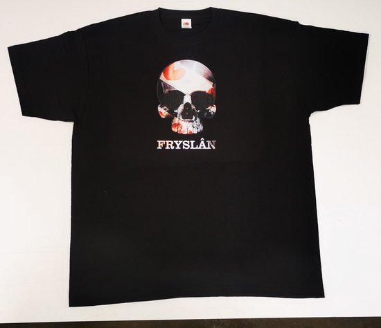 Zwart T-shirt met Fryslan Skull - S - Fruit Of The Loom Heavy