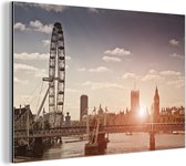 London Eye et Big Ben au coucher du soleil Aluminium 120x80 cm - Tirage photo sur aluminium (décoration murale métal)