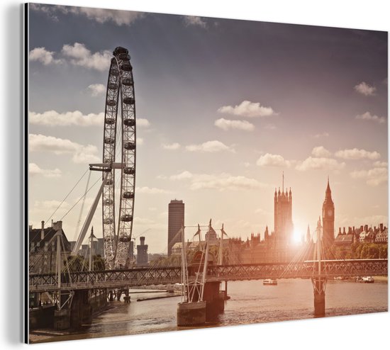 Wanddecoratie Metaal - Aluminium Schilderij Industrieel - Londen eye - Engeland - Big Ben - 120x80 cm - Dibond - Foto op aluminium - Industriële muurdecoratie - Voor de woonkamer/slaapkamer