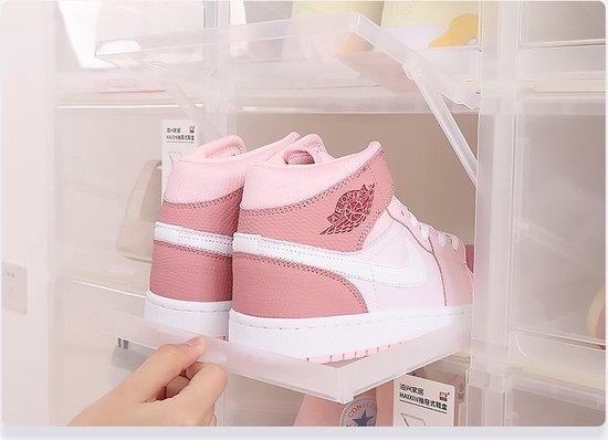 Buxibo - 3x Transparante Sneaker Box met Lade - Sneaker Display - Sneaker Vitrine - Show Box - Opvouwbare Schoenenkast -Schoenendozen - Kunststof - Grijs/Transparant