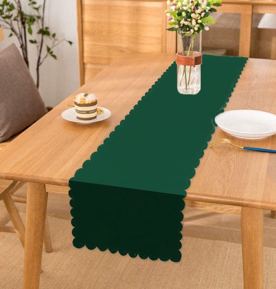 Velvet textiel Tafelloper - Runner 45x220 - Donkergroen - Tafellaken - Tafelkleed - Tafelkleden