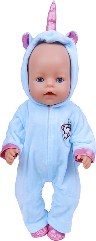 Poppenkleertjes - Geschikt voor Baby Born - onesie met schoentjes Blauw... | bol.com