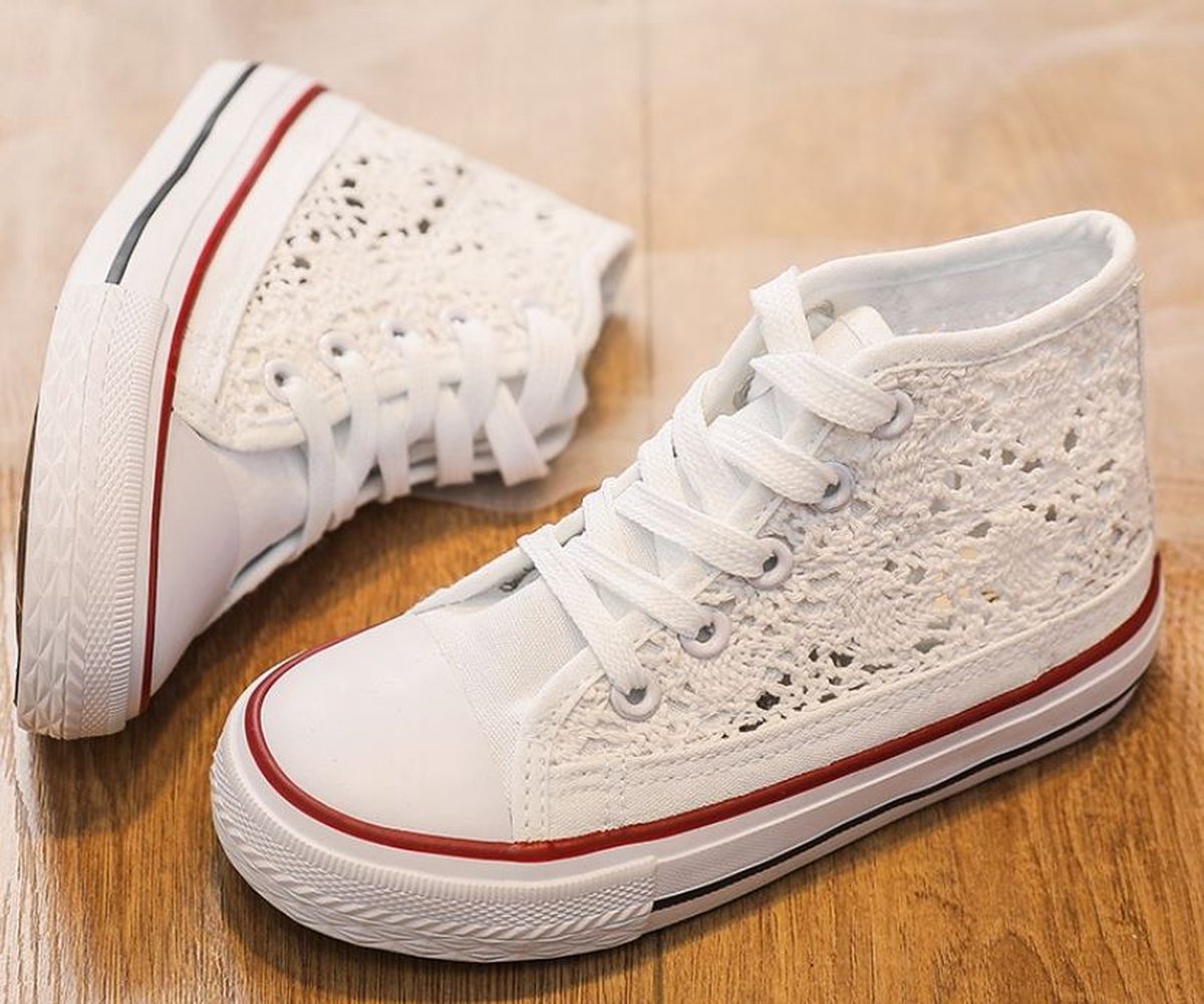 Kinderschoenen | Sneakers | Wit | Kant | Zomer | Lente | Maat 28 | Look a like Converse All Stars | Valt maat groter (maat 29)