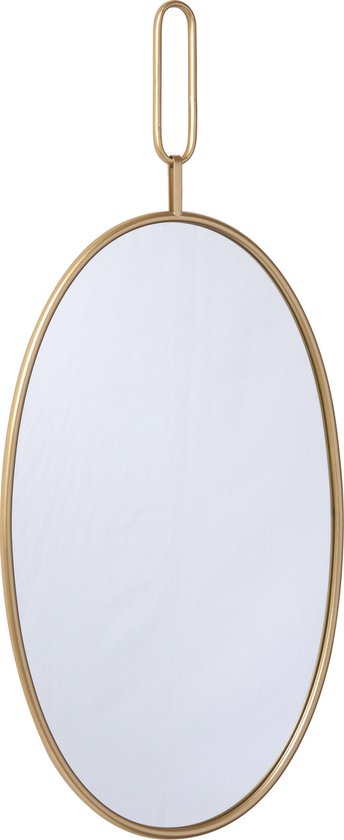 LW Collection wandspiegel goud rond ovaal 45x96 cm metaal - grote spiegel muur - industrieel - woonkamer gang - badkamerspiegel - muurspiegel slaapkamer gouden rand - hangspiegel met luxe design