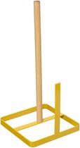 Keukenrolhouder ijzer/hout 15 x 30 cm geel - Keukenbenodigdheden - Keukenpapier/keukenrol